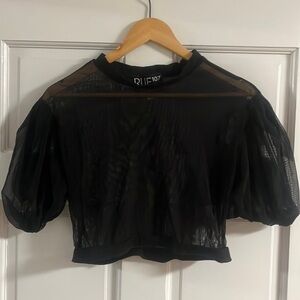 RUE 107 New York black mesh transparent crop top 1X